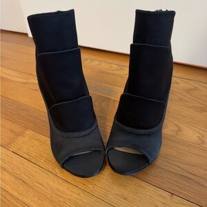 Shoe Dazzle Satin Black Women's Peep-Toe Ankle Boots